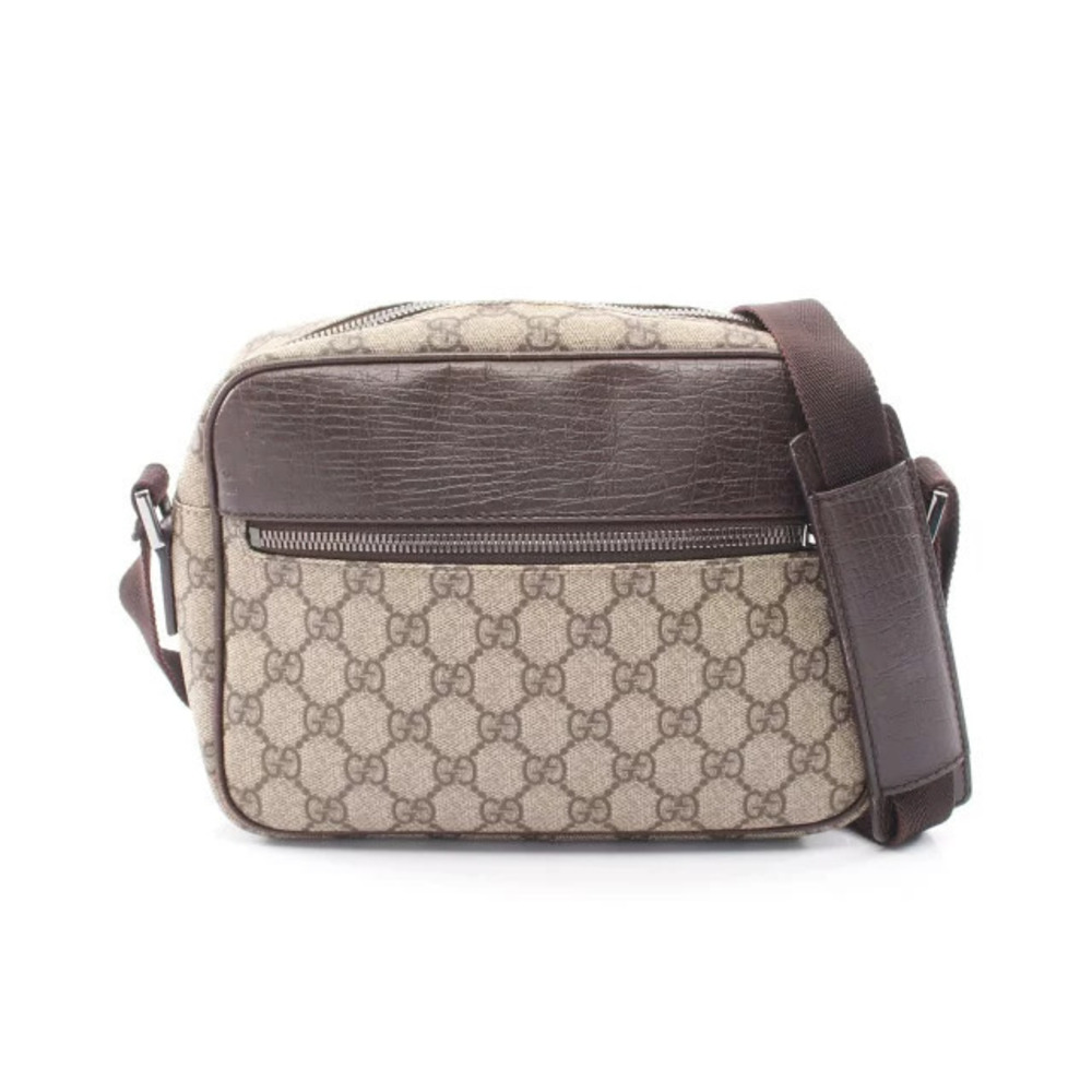 Gucci GG Supreme Shoulder Bag Canvas Leather Beige Cream Brown